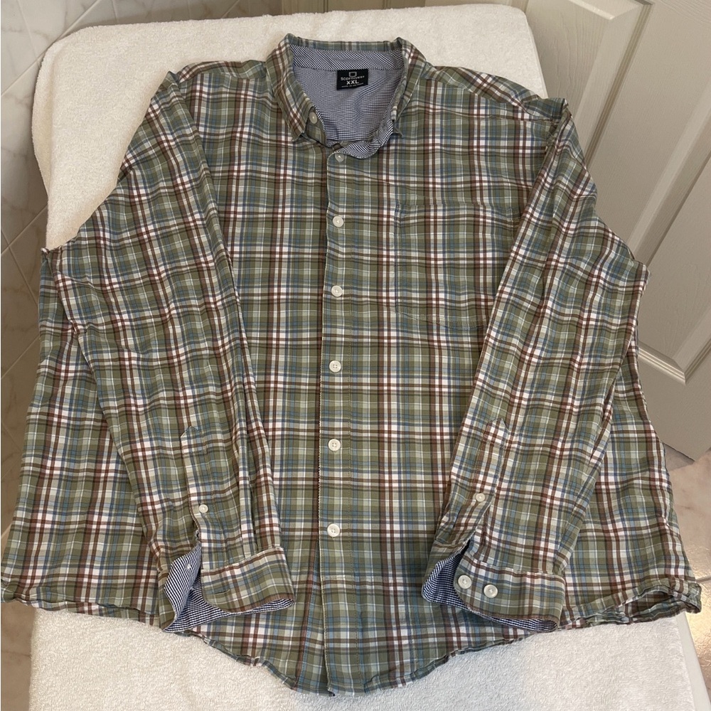 Summer Beach Casual Comfortable Men’s 2XL Button Down TEC Pockets Plaid Shirt